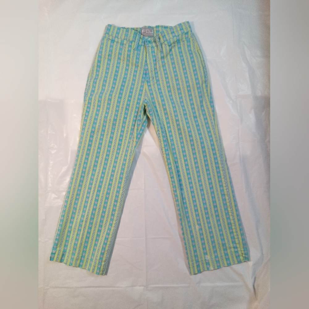 FDJ Green & Blue Striped Chinos With Cute Flower Design.